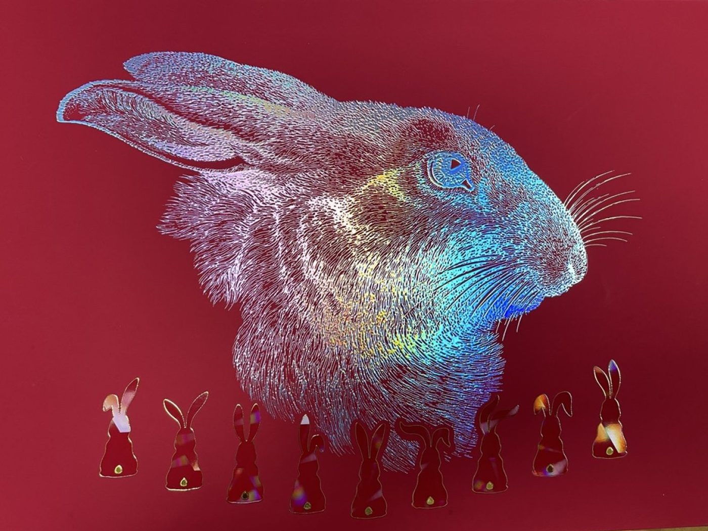 Red cold-foil rabbit sample